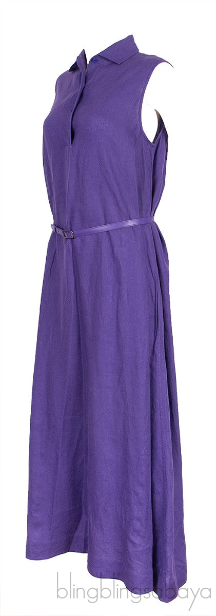 Belted Linen Shirt Dress Purple