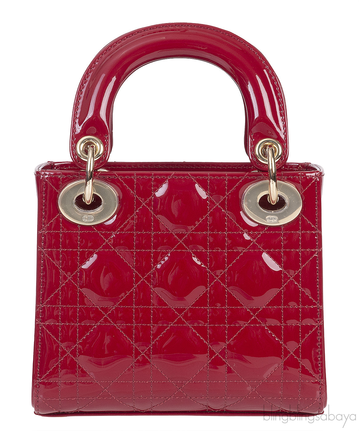 Christian Dior Lady Dior Mini Red Patent Quilted Leather GHW