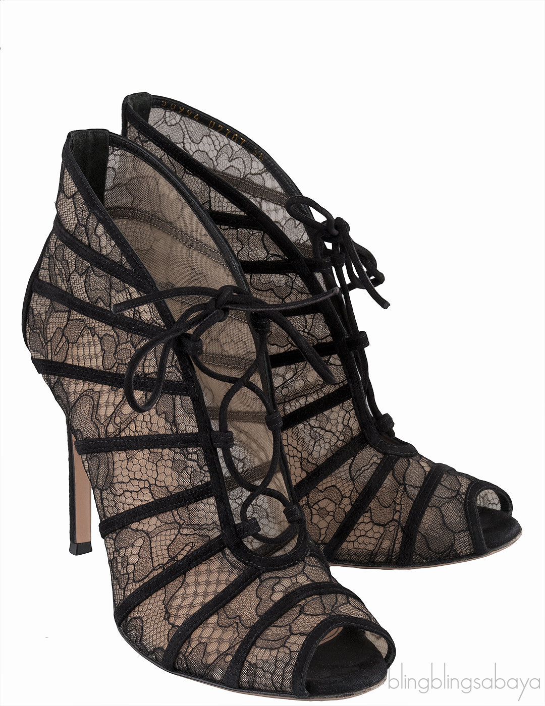 Floral Lace Mesh Lace-up Heels