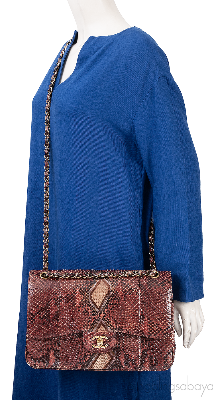 Chanel Classic Jumbo Burgundy Python Flap Bag