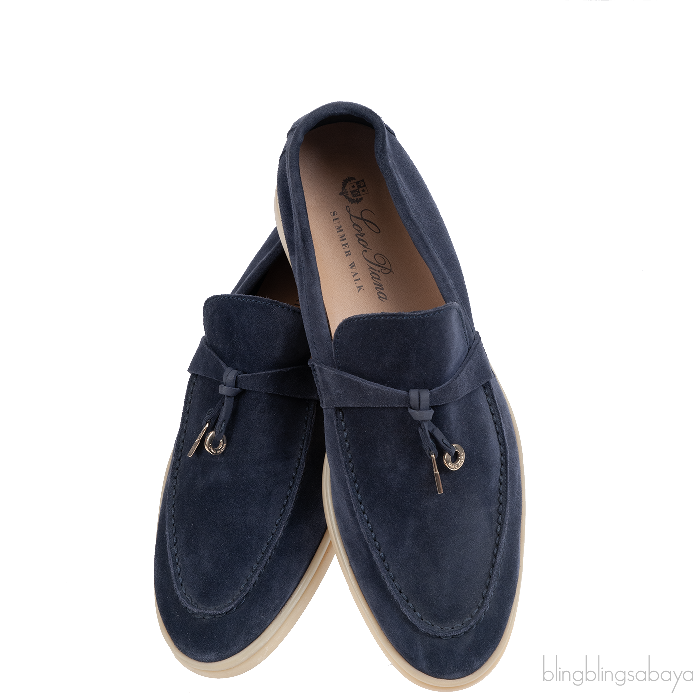Loro Piana Summer Charms Walk Navy Blue Suede Loafers