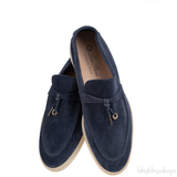 Loro Piana Summer Charms Walk Navy Blue Suede Loafers