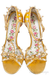 Gold Leather Pearl Trim Sandals