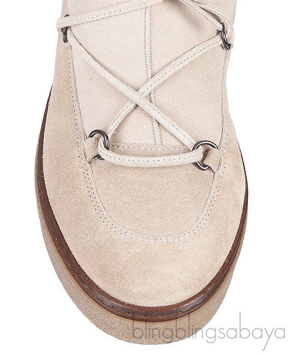 Beige Suede Fur Trim Flat Boots
