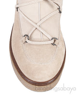 Beige Suede Fur Trim Flat Boots