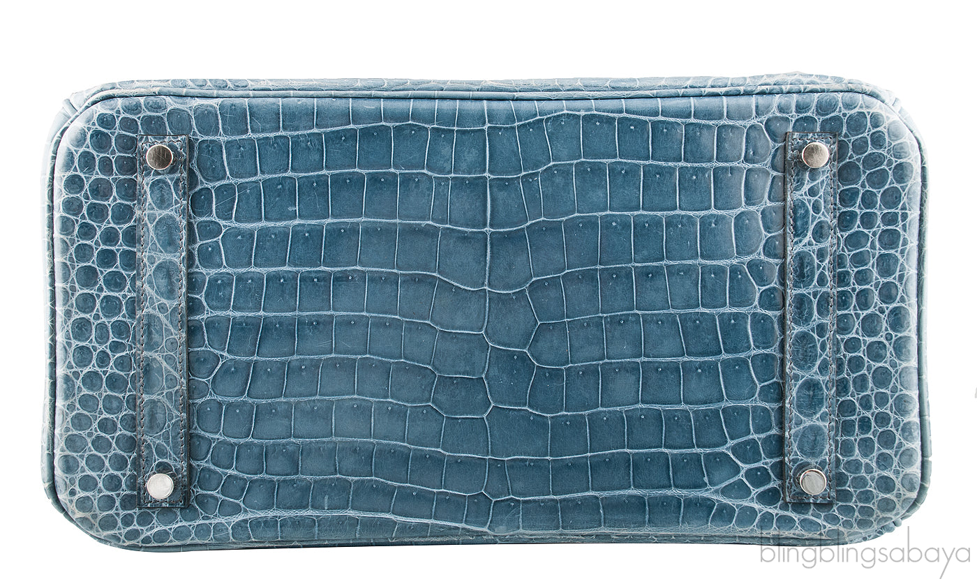 Birkin 35 Blue Tempete Porosus PHW