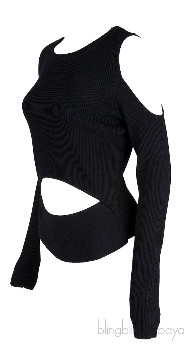 Black Cold Shoulder Sweater