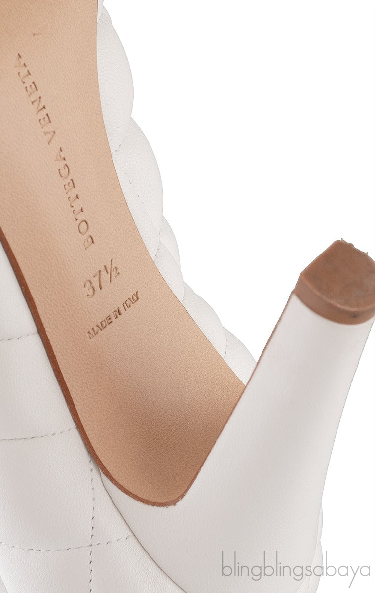 Bottega Veneta White Padded Block Square Toe Quilted Heels