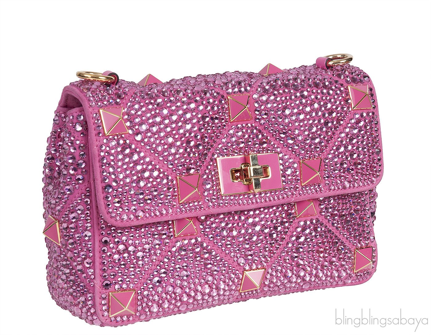 Fuchsia Pink Roman Stud Crystal-embellished Shoulder Bag