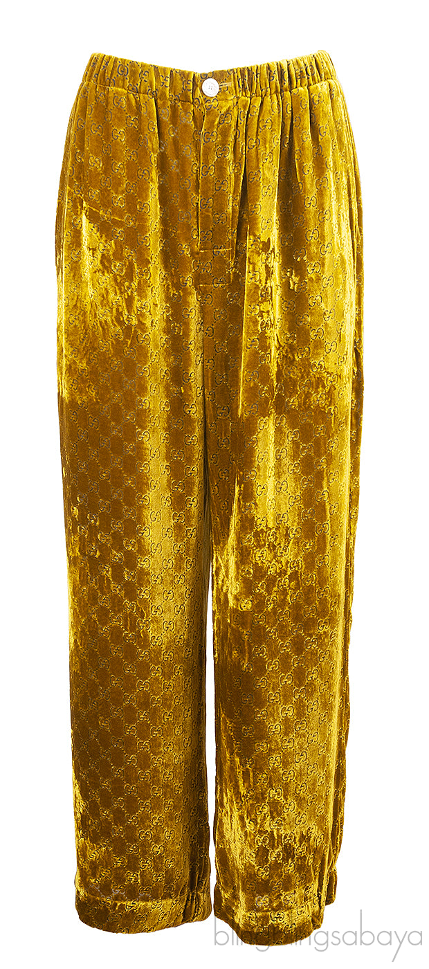 Gucci Gold GG Devore Velvet Shirt & Wide Leg Trouser