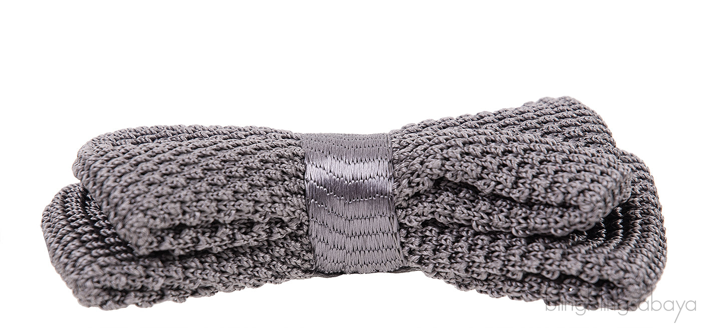 Grey Knitted Silk Bow Tie