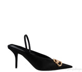 Balenciaga Black Satin BB Pointed Toe Slingback