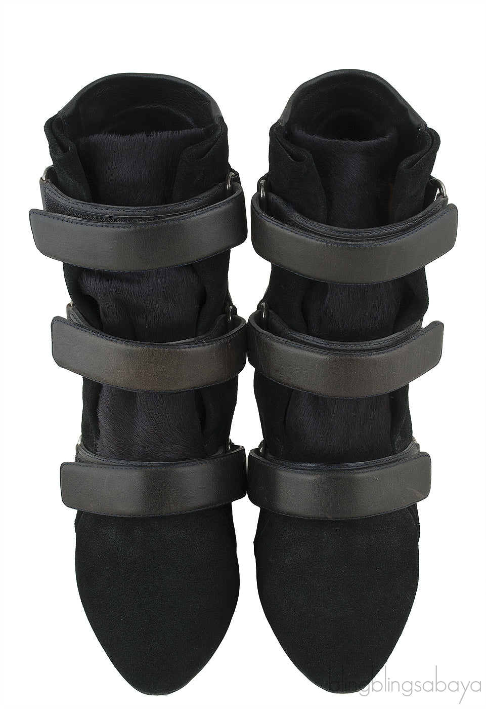 Scarlet Black Leather Wedge Boots