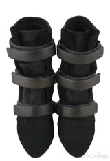 Scarlet Black Leather Wedge Boots