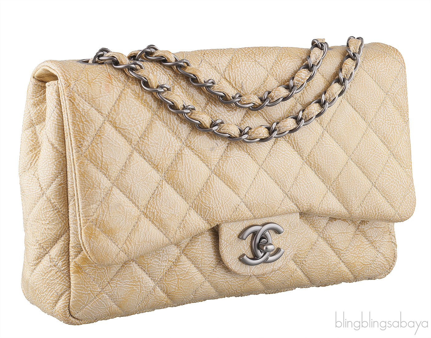 Crinkled Patent Quilted Flap Bag Jumbo