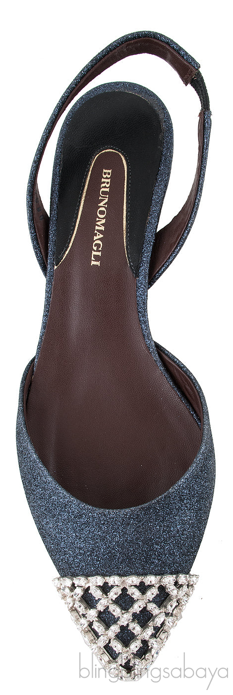 Efia Blue Grey Glittered Crystal Toe Sandals
