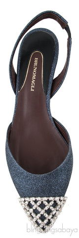 Efia Blue Grey Glittered Crystal Toe Sandals