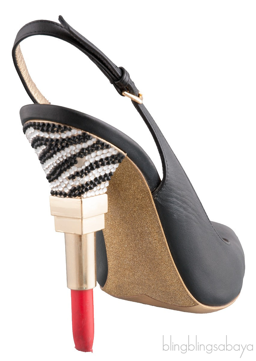 Black Pointed Slingback Lipstick Heels