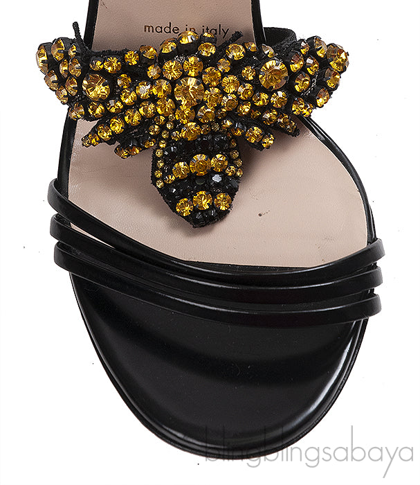 Gucci Black Bee Embellished Crystal Sandals