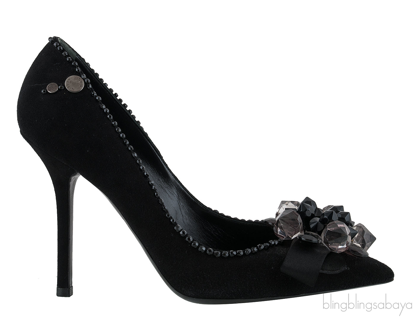 Black Catrin Bead Emb Vamp Heels