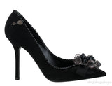 Black Catrin Bead Emb Vamp Heels