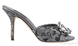 Grey Lace Crystal Vamp Slip-on Sandals