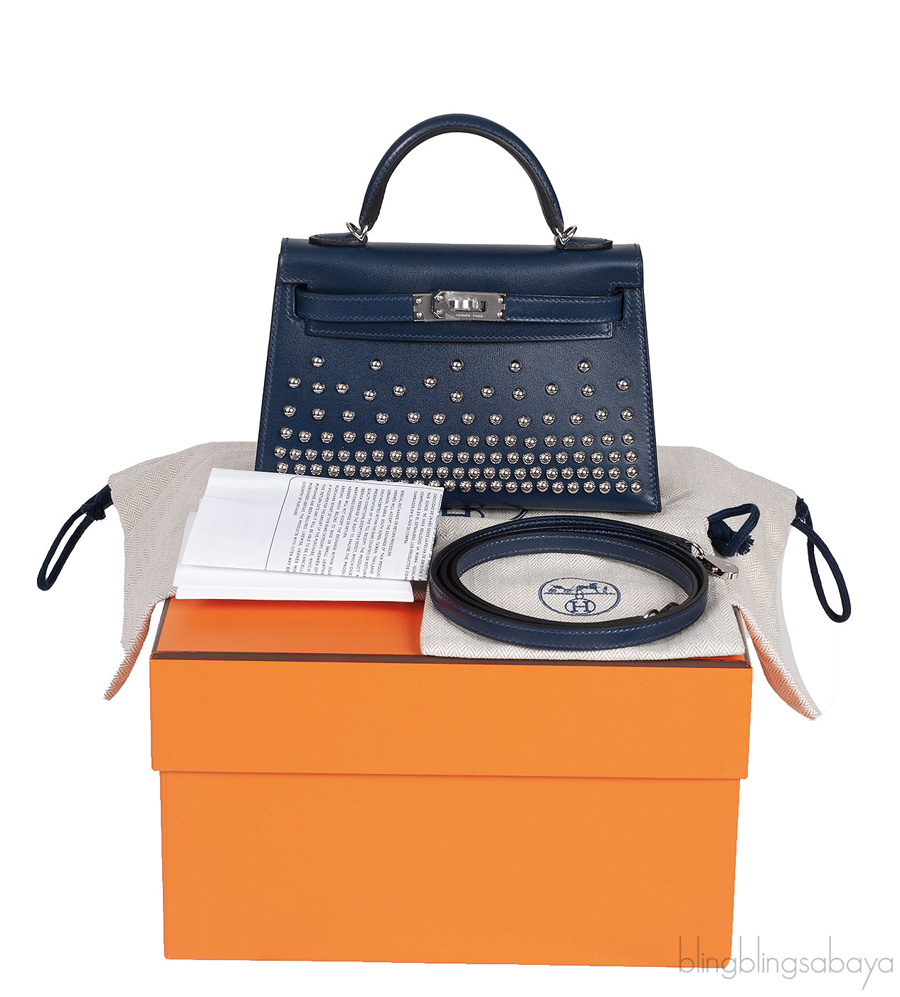 Kelly 20 Mini Sellier Cloute Blue Abysse Box Studded PHW