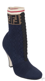 Fendi Zucca FF Logo Navy Blue Knit Boots