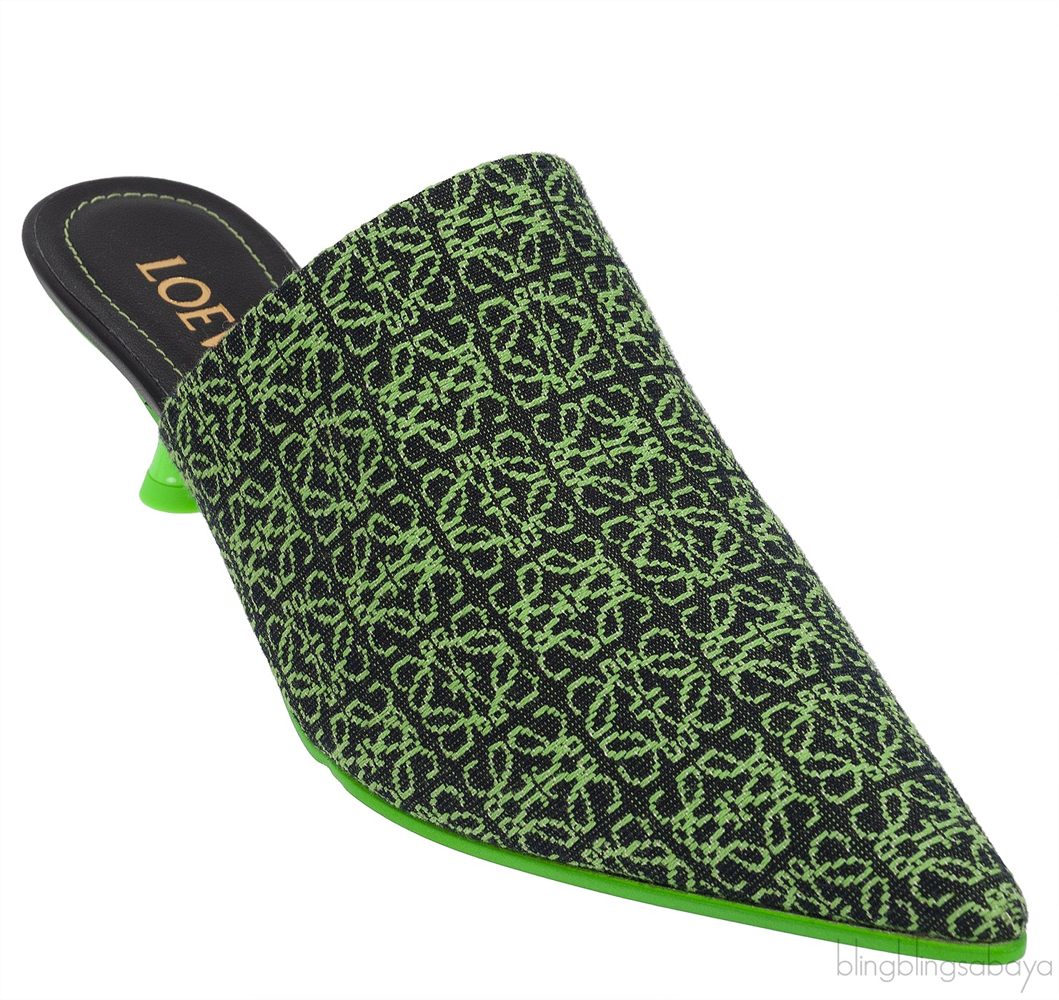 Anagram Embroidered Fabric Pointy Mules