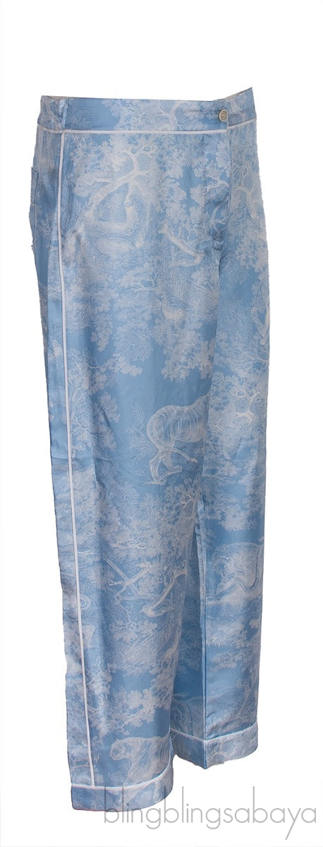 Dior Light Blue Toile De Jouy Motif Silk Trouser