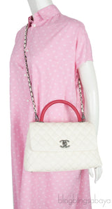 Coco White Caviar w/ Red Lizard Handle bag