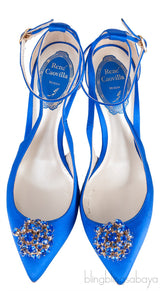 Blue Satin Crystal Embellished Slingback