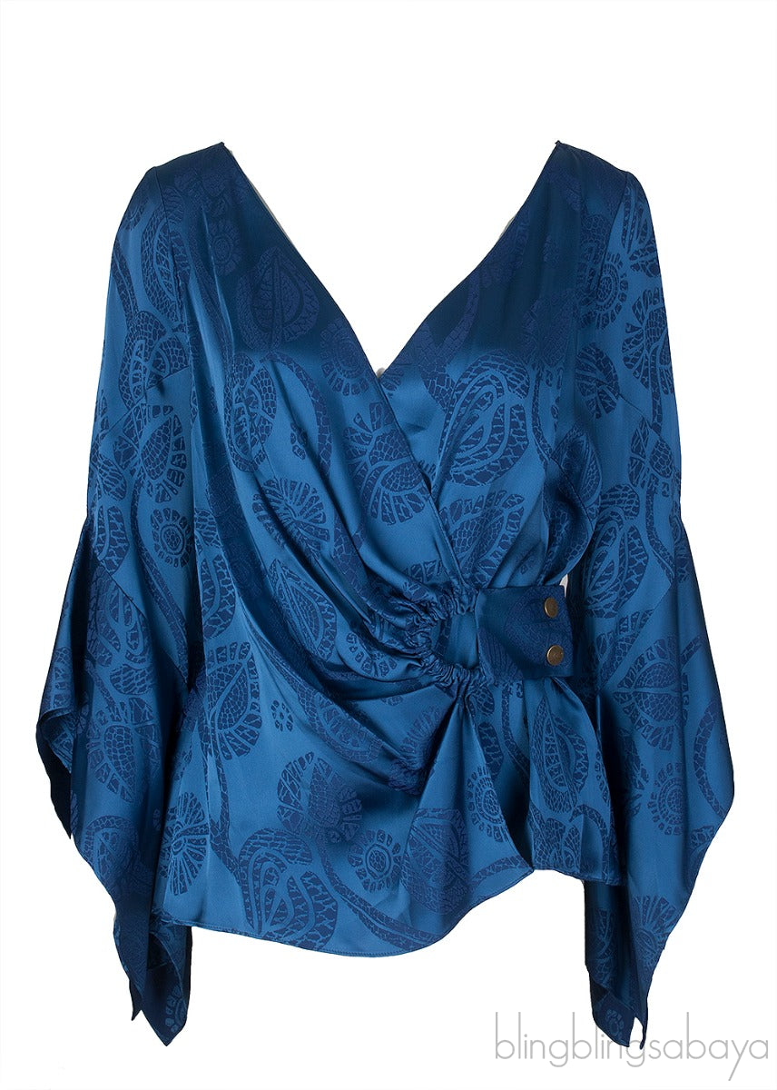 Blue Wrap Long Sleeve Top