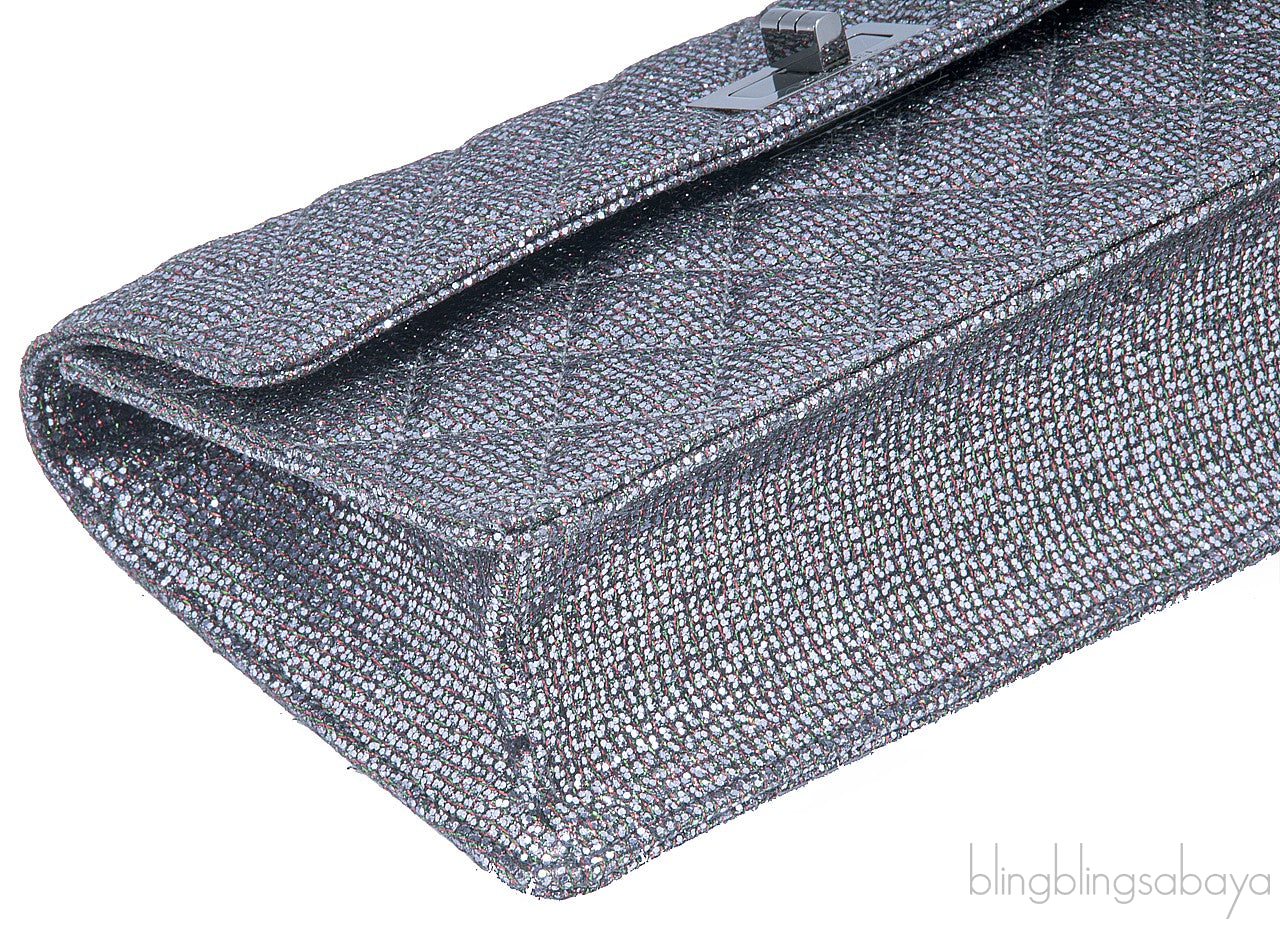 2.55 Silver Quilted Glitter Flap Bag