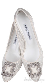 Hangisi White Embroidered Mesh Crystal Heels