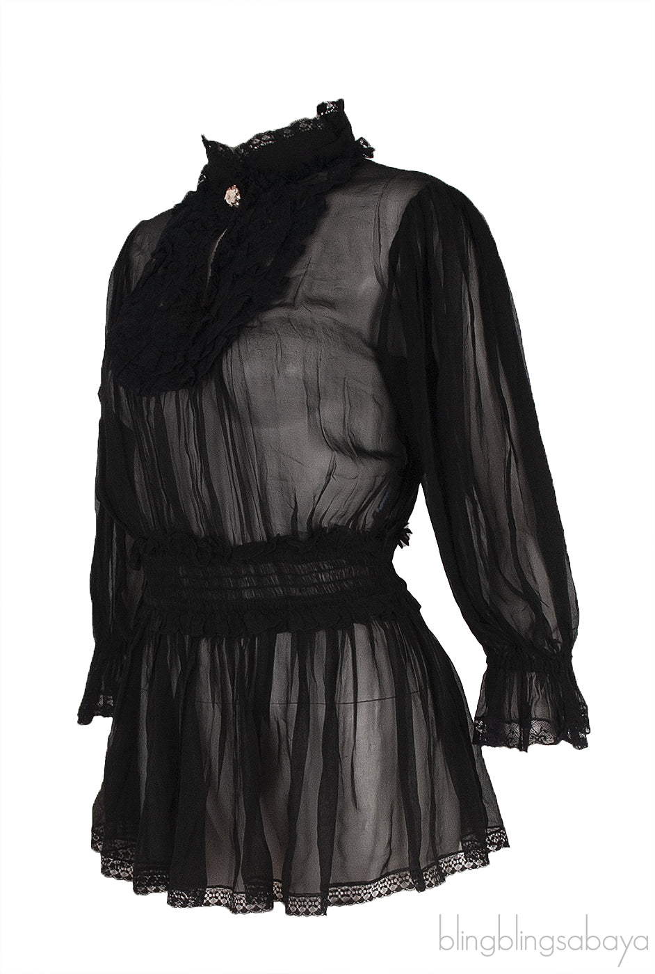 Black Ruffle & Lace Trim Blouse