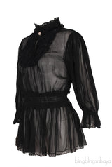 Black Ruffle & Lace Trim Blouse