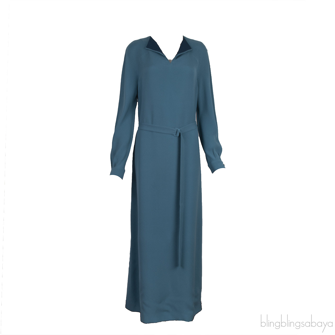 Blue Green V-neck Belted Dress