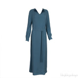Blue Green V-neck Belted Dress