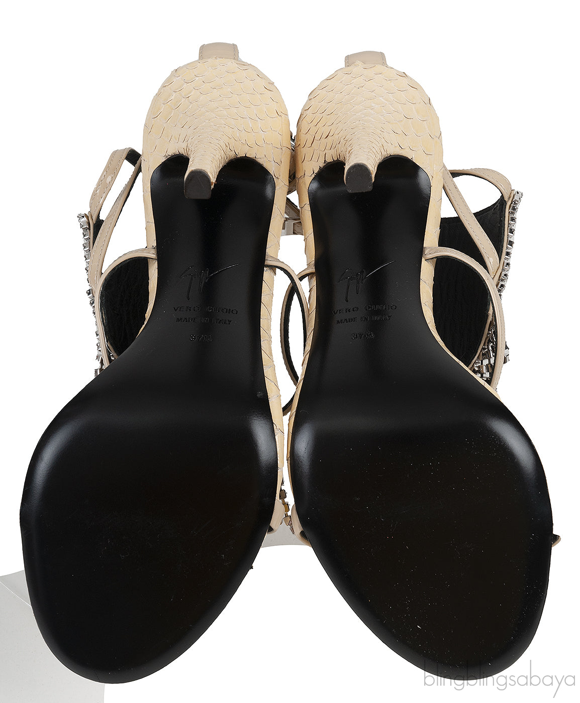 Giuseppe Zanotti Python Embossed Beige Crystal Sandals