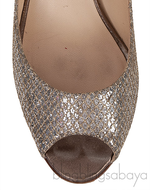 Silver Glittery Peep Toe Pump