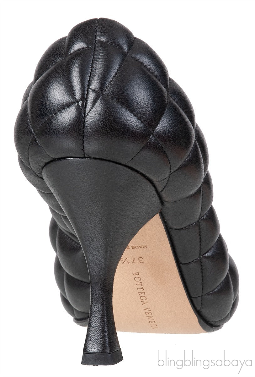 Bottega Veneta Black Quilted Leather Gold Cap Toe Heels