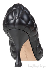 Bottega Veneta Black Quilted Leather Gold Cap Toe Heels