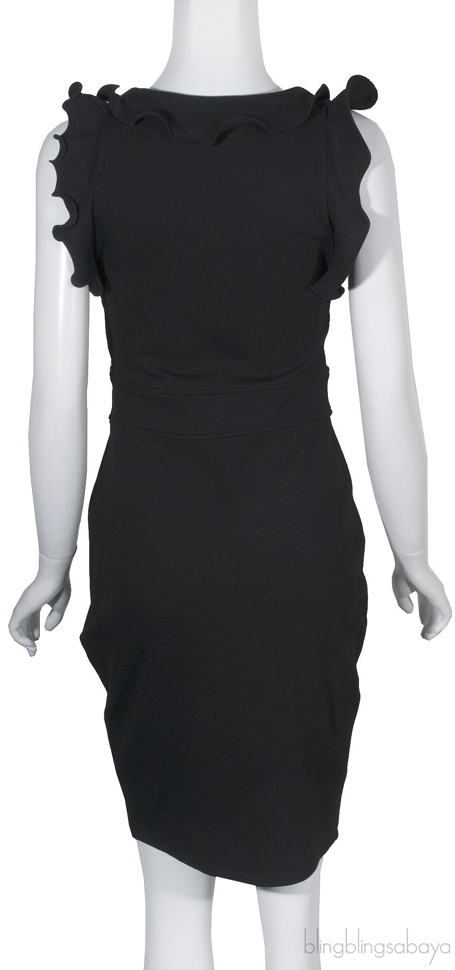 Black Stretched Ruffled Sheath Dress