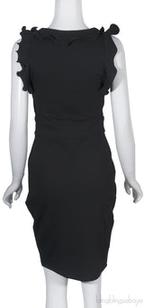 Black Stretched Ruffled Sheath Dress