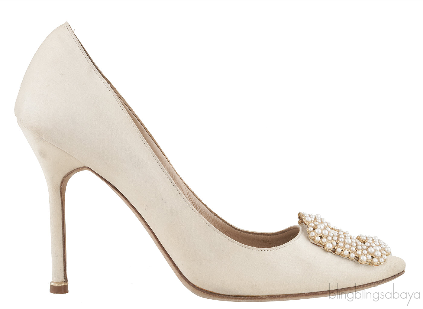 Ivory Hangisi Satin Jeweled Pump