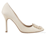 Ivory Hangisi Satin Jeweled Pump
