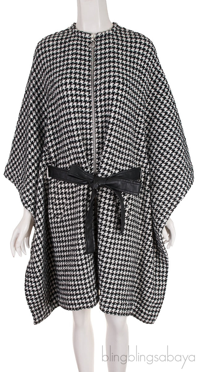 Giro Belted Houndtooth Poncho Coat