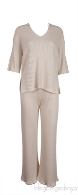 Off-white Cashmere Silk Blend Cardigan, Top & Wide Leg Set