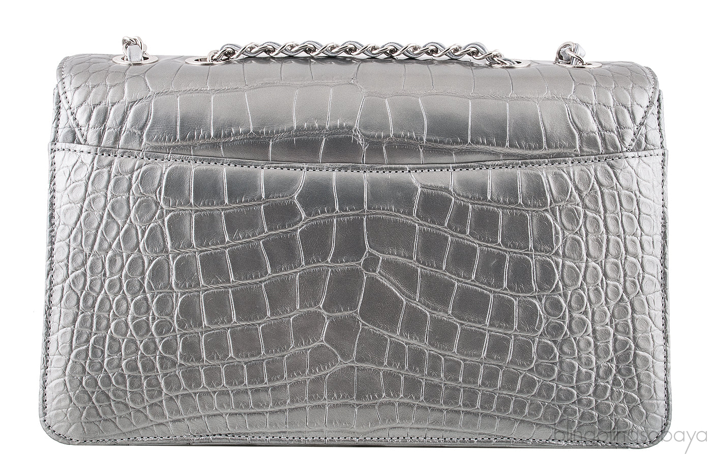 Silver Grey Crocodile Flap Bag